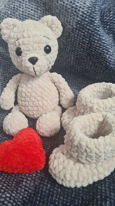 Ръчно плетена плюшена играчка мече Подаръчна бебешка кутия