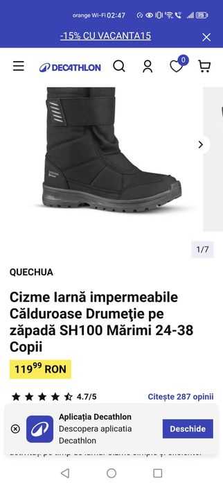 Cizme impermeabile,zăpadă, Decathlon,32