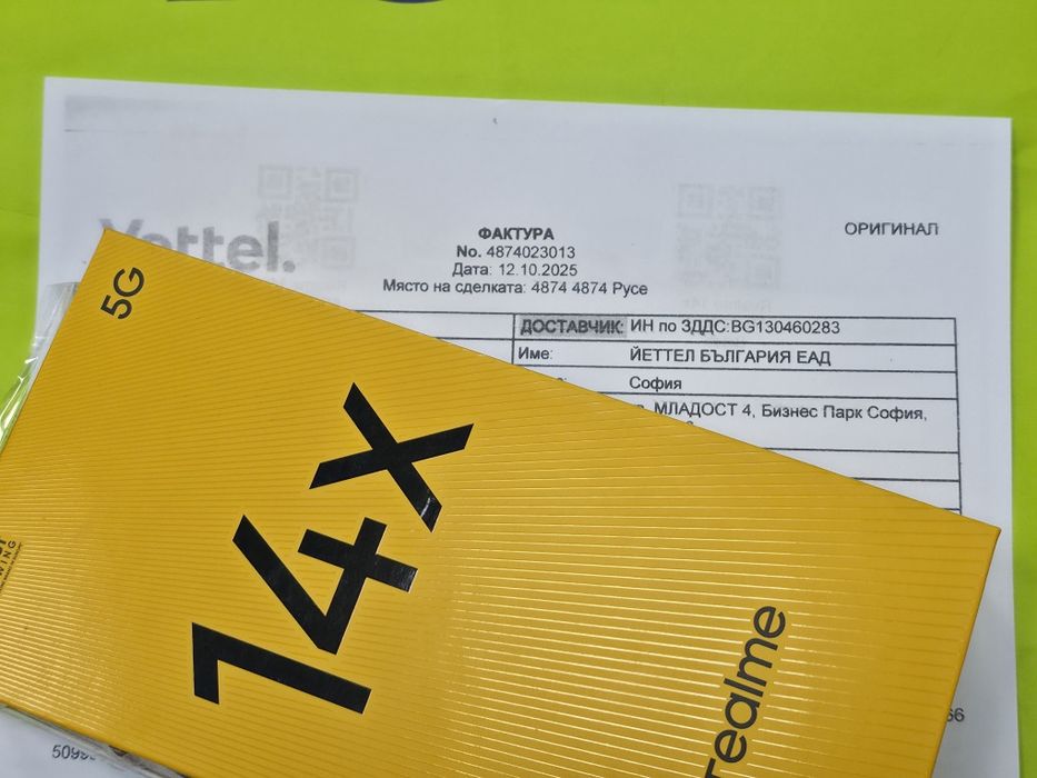 ЗАПЕЧАТАН 128GB Realme 14x 5G Гаранция Yettel 2028 Carbon Black /Черен