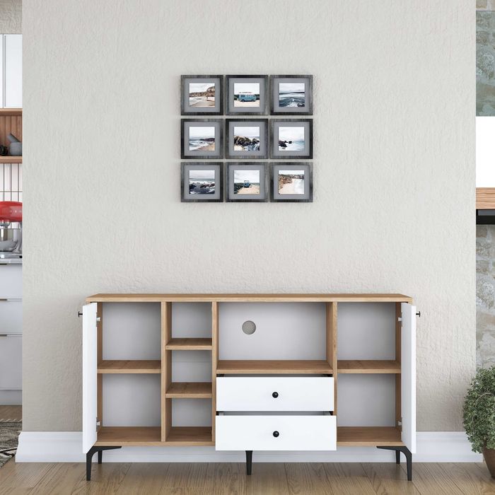 Кухненски шкаф Puzzle-home 3272, Цвят бял/орех, 140х40х78,6см.