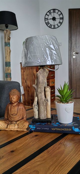 Дървена, настолна, нощна лампа ръчна изработка