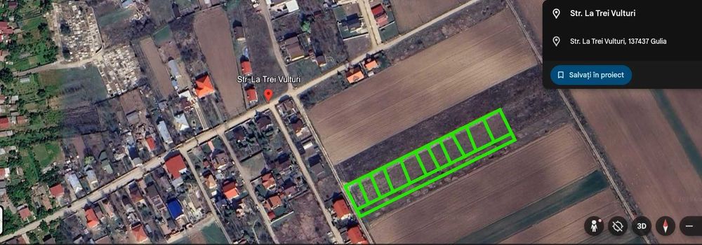 Teren Gulia - Str La Trei Vulturi - zona linistita - 4.700 mp cu deschidere 30 m - permite parcelare 10-11 loturi
