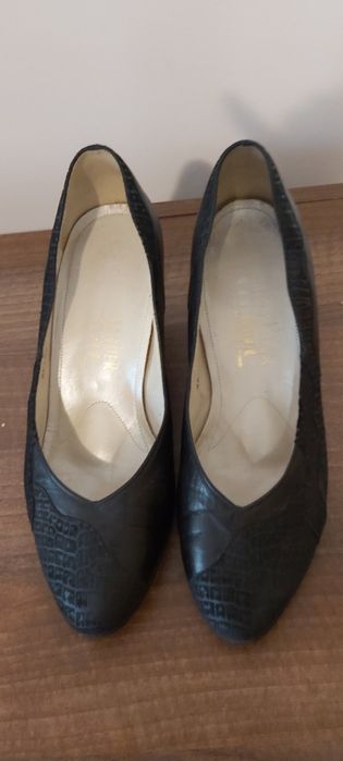 Pantofi din piele, toc gros, 6cm