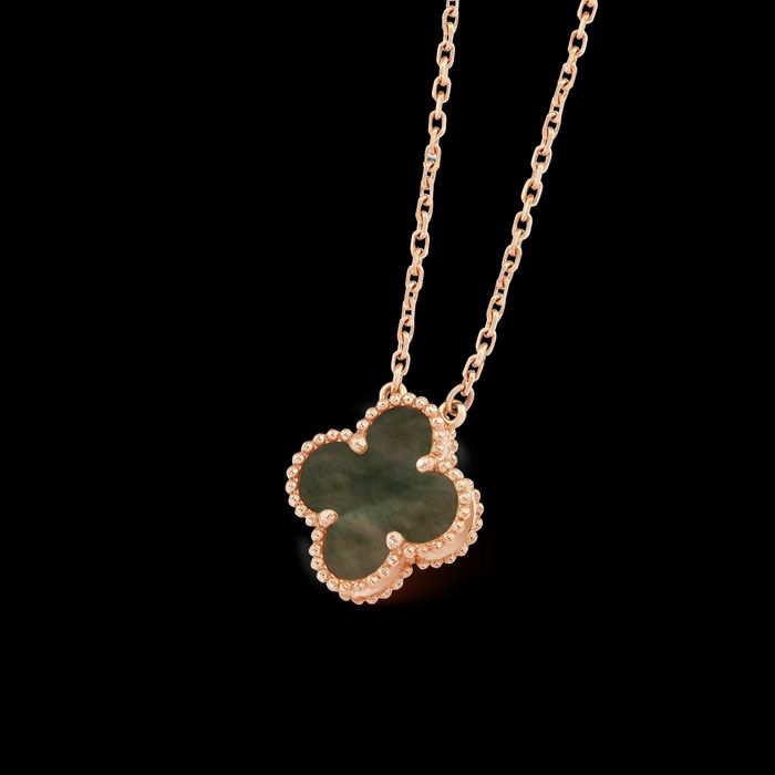 Van Cleef & Arpels VCA Silver Grey Mother Alhambra Clover Дамско Колие