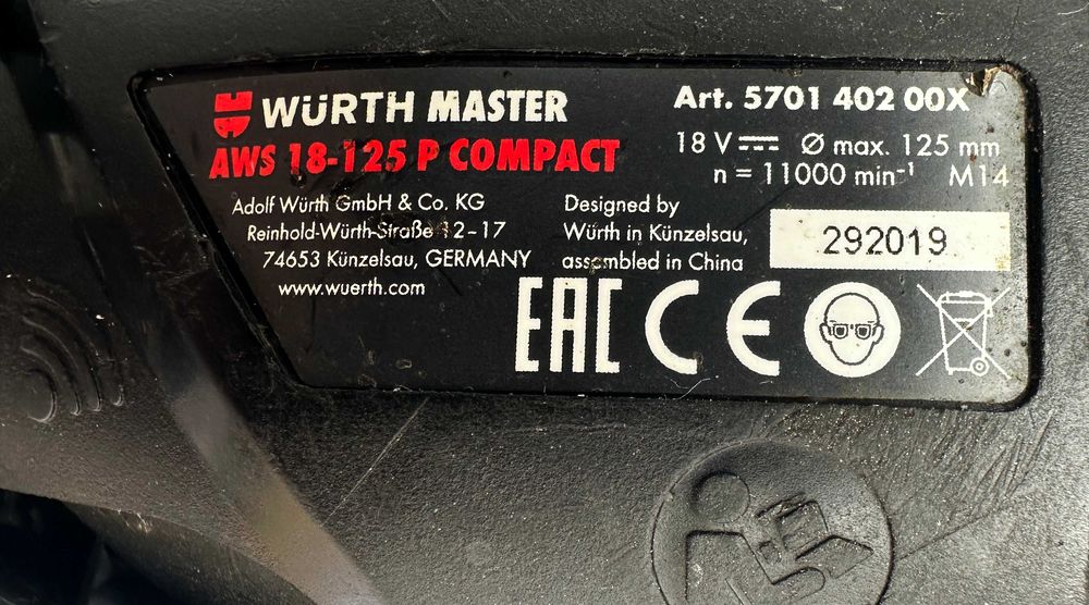 Wurth AWS 18-125 P COMPACT - Безчетков ъглошлайф 2x18V 4.0Ah M-Cube