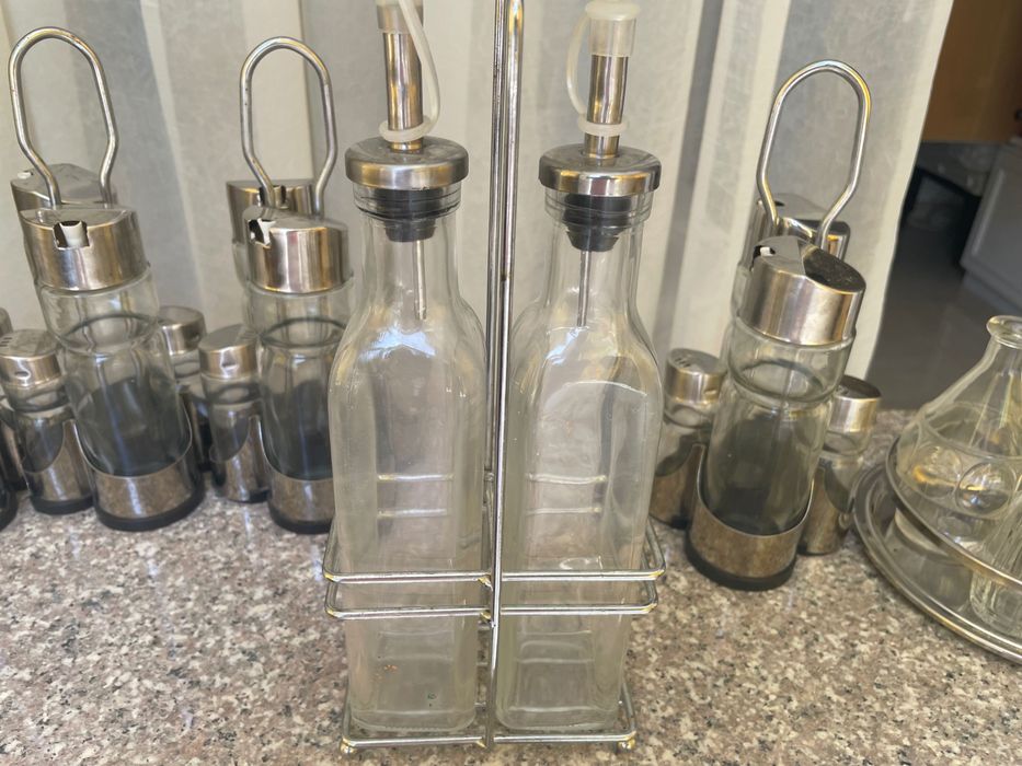 Suport di otel inoxidabil cu 4 recipienti in sticla