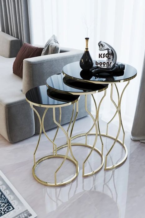 Set 3 masute cafea aurii