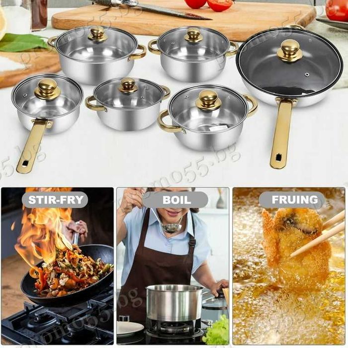 Комплект Тенджери за Готвене от 12 Части за Всички Видове Котлони