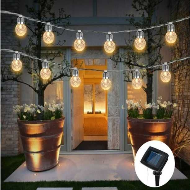 Външна водоустойчива светлина верига- 20 лампи, 10 метра Соларно и USB