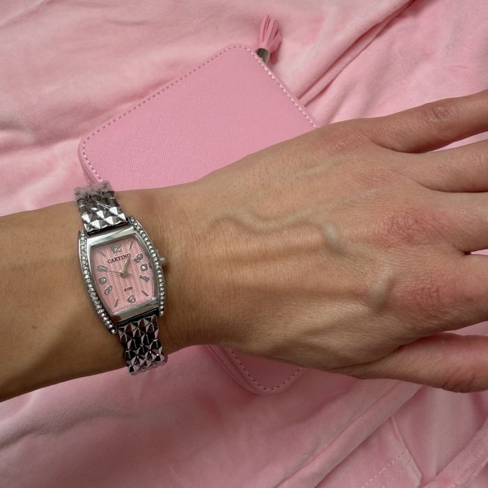 Нов часовник сребрист с розов циферблат