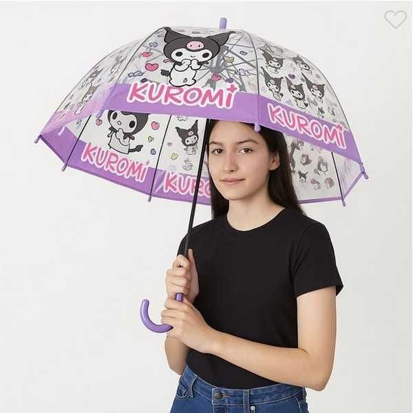 Автоматичен чадър за деца Mercado Trade, Прозрачен лилав, Kuromi, 66см