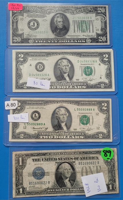 Bancnote Statele Unite dolari America bani vechi  monede