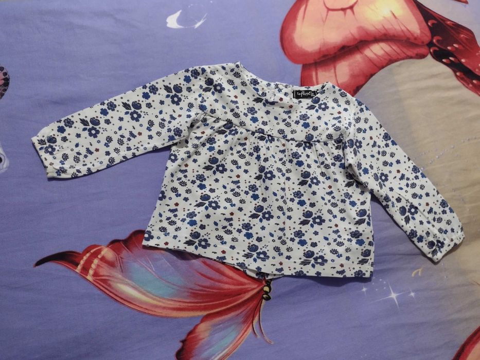 Set bluzita eleganta cu floricele si blugi fetita, mas. 80, 9-12 luni