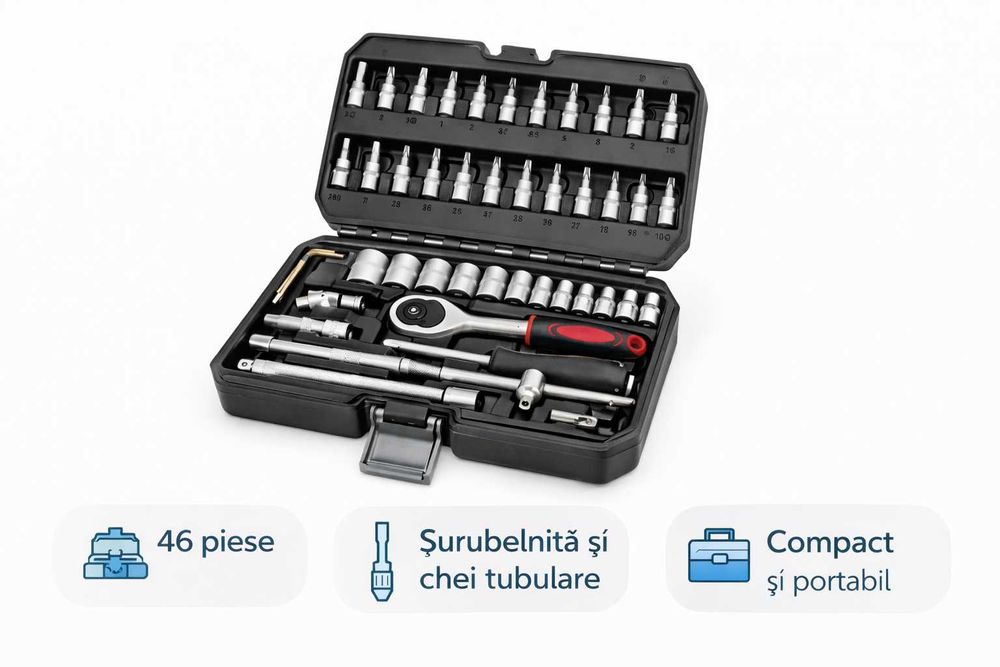 Set Chei Tubulare 46 Piese Royal Kraft – Profesional, Compact, Complet