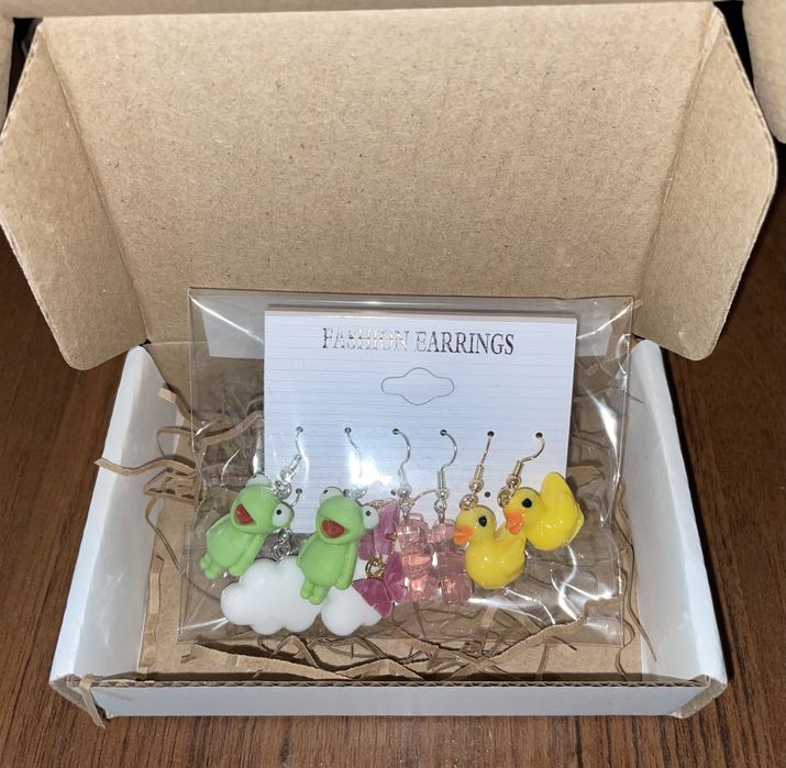 Серьги лягушка утки бабочки мишки