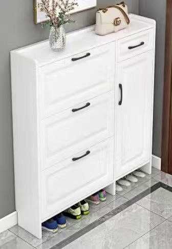 Узкая обувница в прихожую закрытая, обувной шкаф тумпа для обуви белый