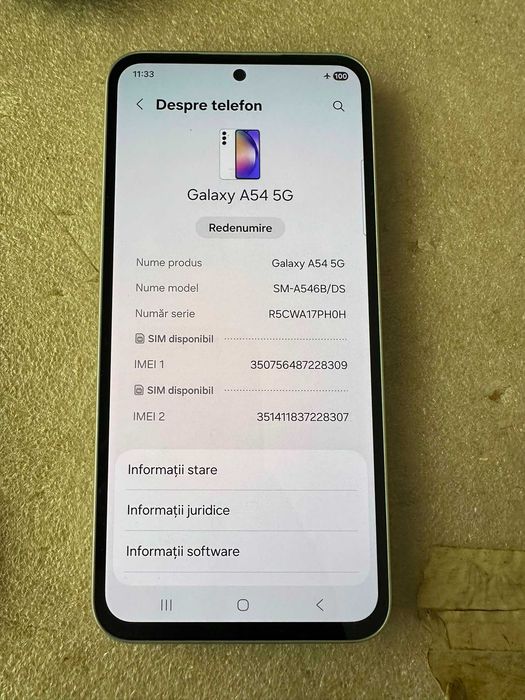 Samsung A54 5G ALB 128 GB cu 8 GB Liber de retea Baterie excelenta