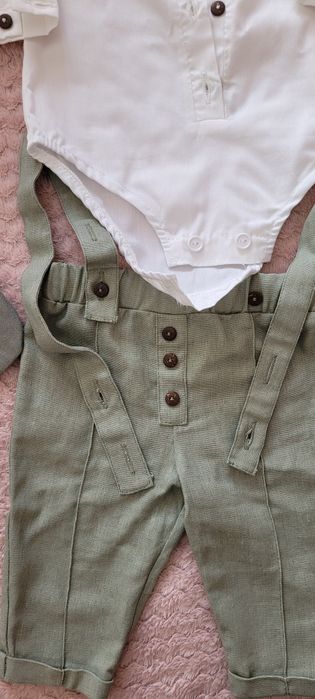 Compleu botez din in+ bumbac 100%,  cu 5 piese + jerseu mayoral