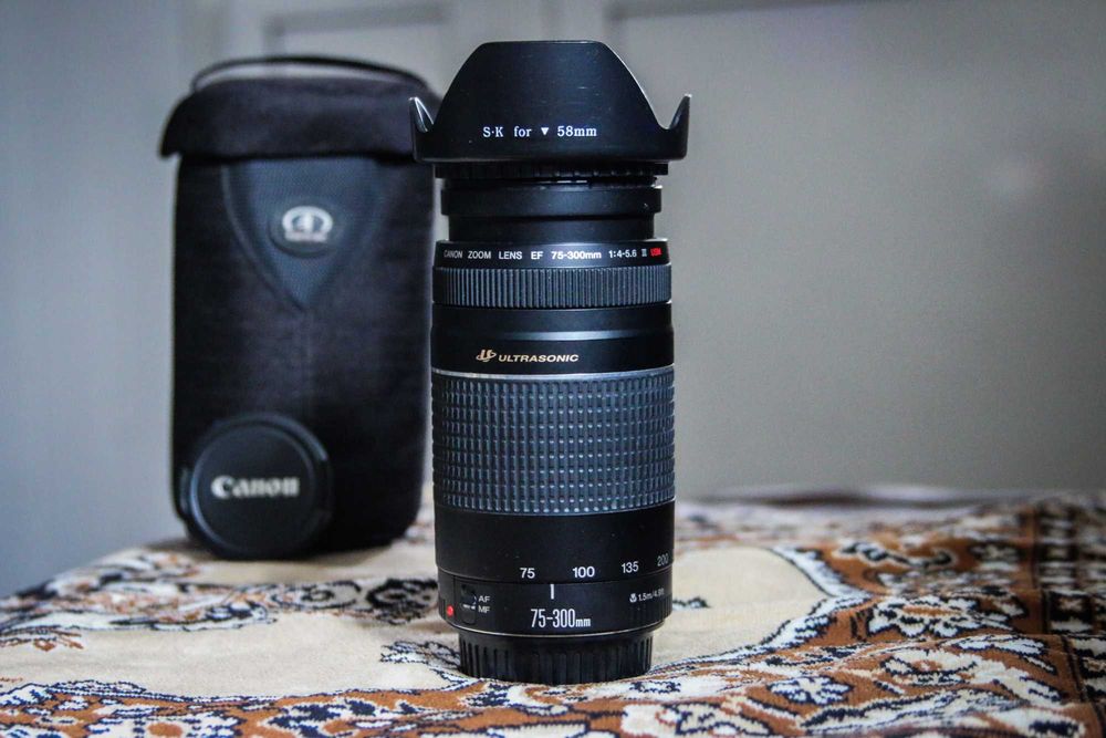 Teleobiectiv foto Full frame  Canon 75-300 mm Usm cu Parasolar