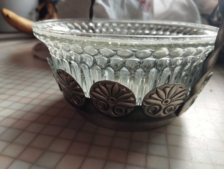 Мельхиор хрустальная сахарница