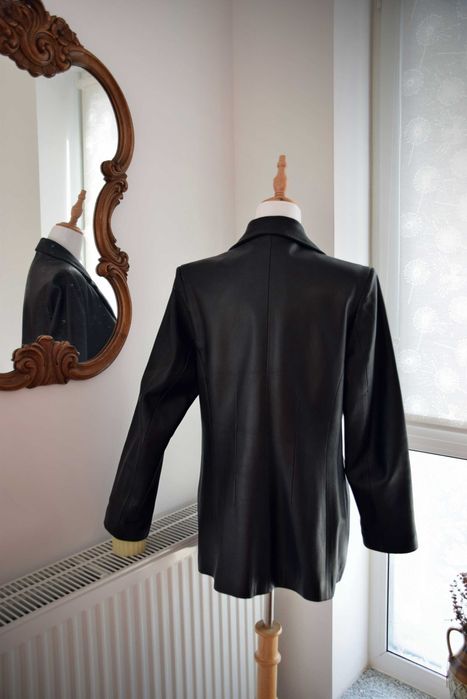 Geacă clasică din piele naturală, neagră