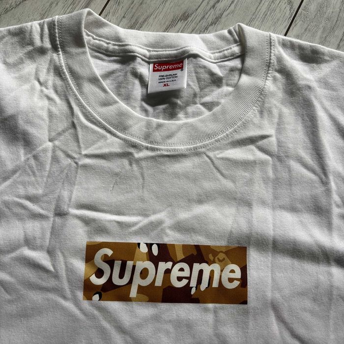 Supreme x BAPE бяла тениска с BAPE Camo Box Logo нова размер XL