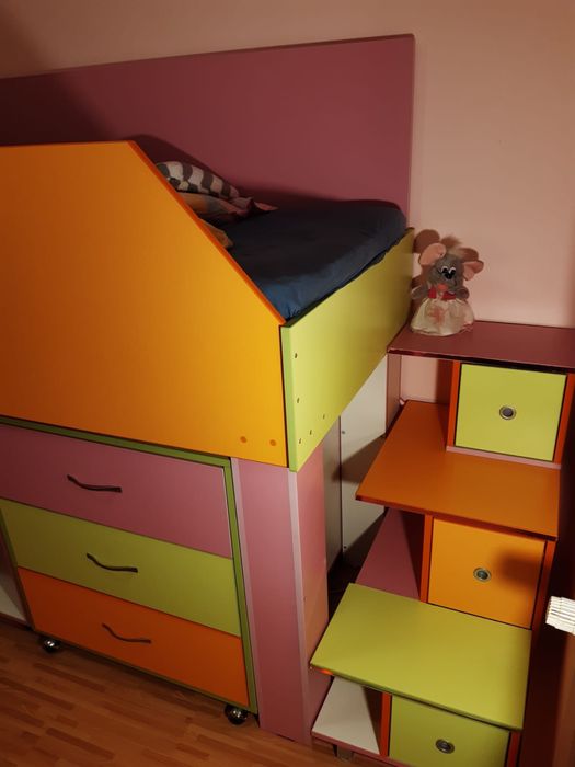 mobilier copii pat supraetajat + dulap + birou