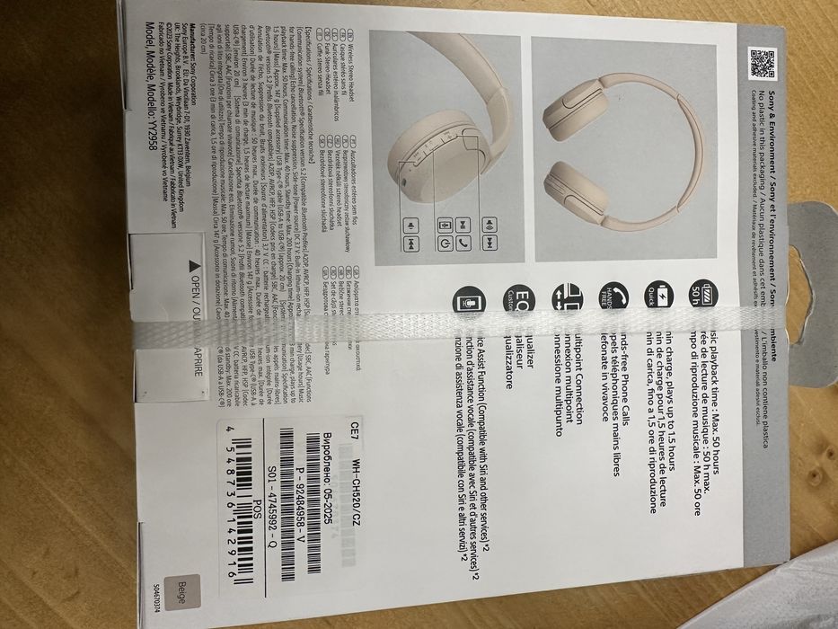 Casti SONY WH-CH520C, Bluetooth, On-Ear, Microfon, bej