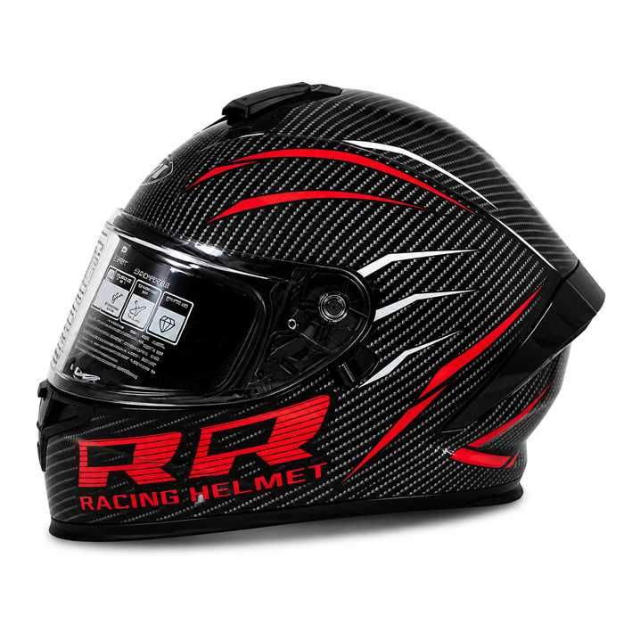 Мото каска Dual Visor – Интегрална Racing  каска за мотор атв, сутер колело байк, тротинетка с карбон ефект и слънчев визьор размери от С до ХЛ