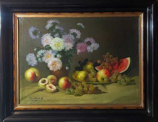"Natura moarta cu flori si fructe" - ulei/panza, AUTENTIC, semnat Sandor NANDORY, cotat Artmark, dimensiuni 100x80cm(80x60 cm