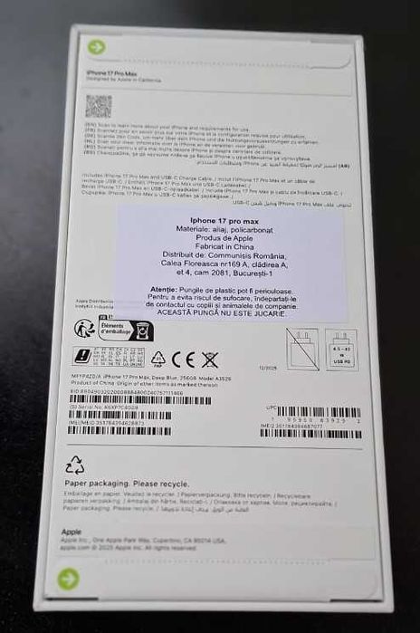 Apple iPhone 17 Pro Max, 256GB, 5G, Deep Blue - SIGILAT - GARANTIE