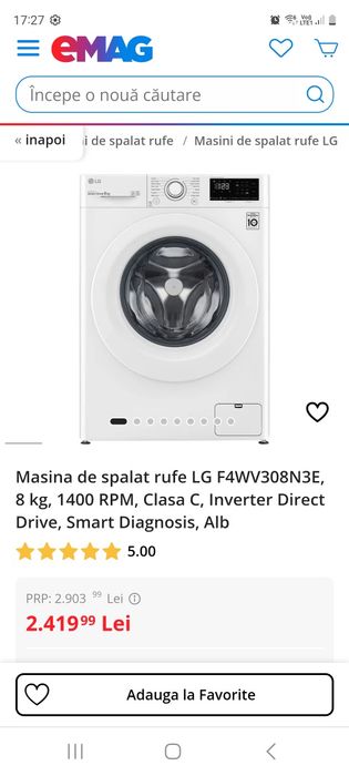 Mașina spălat LG F4WV308N3E nouă!