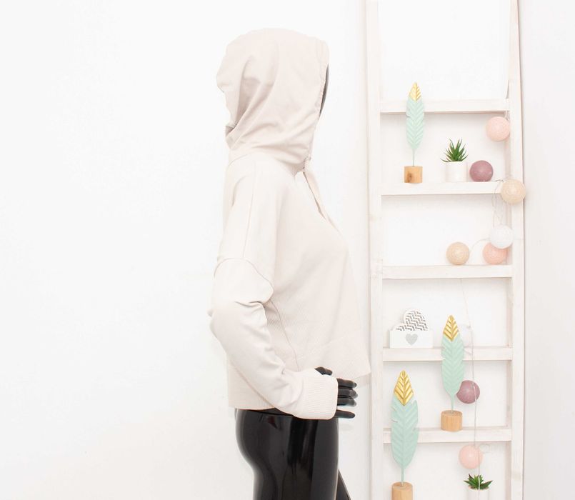 Gymshark Pause Cropped Hoodie дамски суичър рипсен овърсайз бежов S