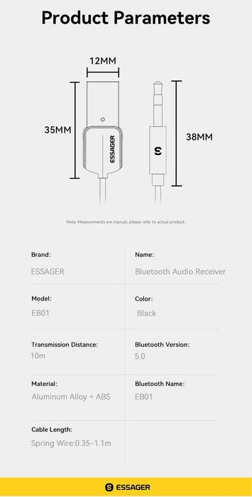AUX кабел Безжичен Bluetooth 5.0 Аудио адаптер за автомобил