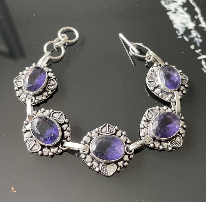 Bratara Argint 925 Vintage cu Pietre Semipretioase Ametist