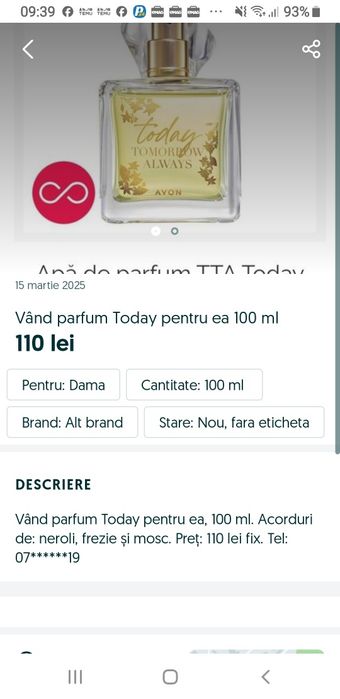 Vând parfum Today 100 ml