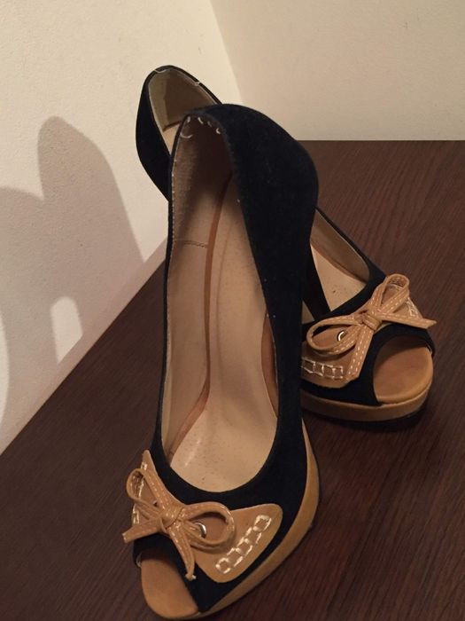 Pantofi dama cu toc, negru-maro, marime 36