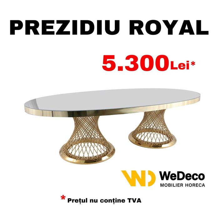 NOU Masa Prezidiu Ovala Nunta Evenimente Aurie cu Blat Sticla Oglinda