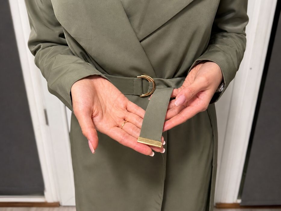 trench dama verde elegant curea talie stil chic marime s m