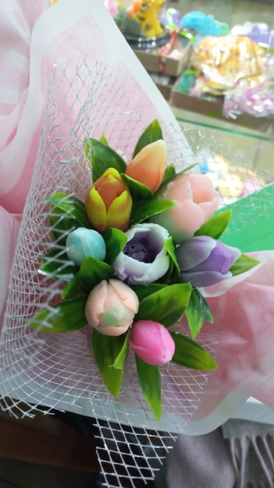 Мыло ручной работы Букеты Тюльпан, Розы, Пионы, Лилии, Подсолнухи