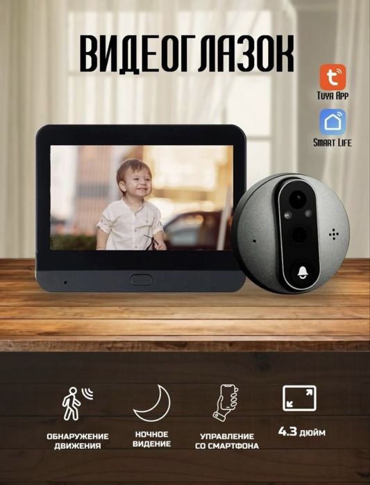 Умный дверной глазок с камерой 1080p Wi-Fi