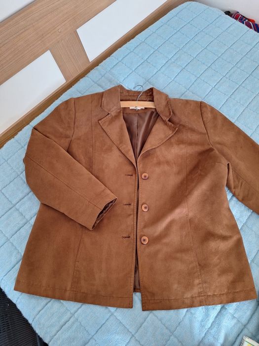 Jachetă / Sacou damă Fair Lady – efect piele întoarsă maro / cognac, măsura 46 (XXL)