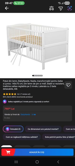 Vand patut + saltea copil nefolosite