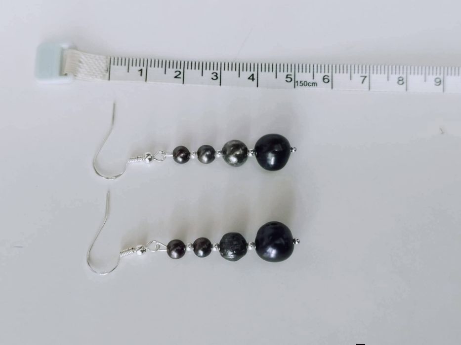 Vechi cercei argint 925 cu perle de cultura de culoare negru si gri metalizat