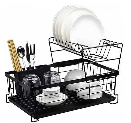 Луксозен черен неръждаем сушилник за посуда и чиниий