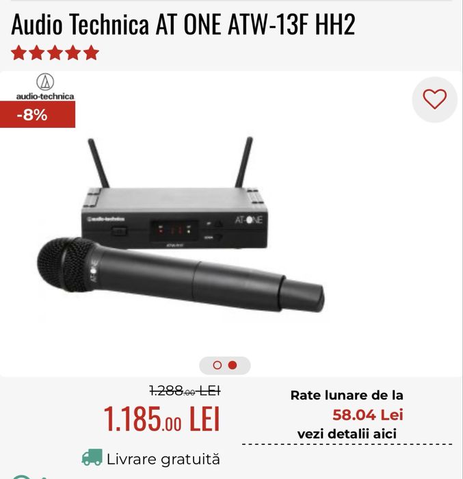 Vand microfon cu receiver profesional Audio-Technica AT One