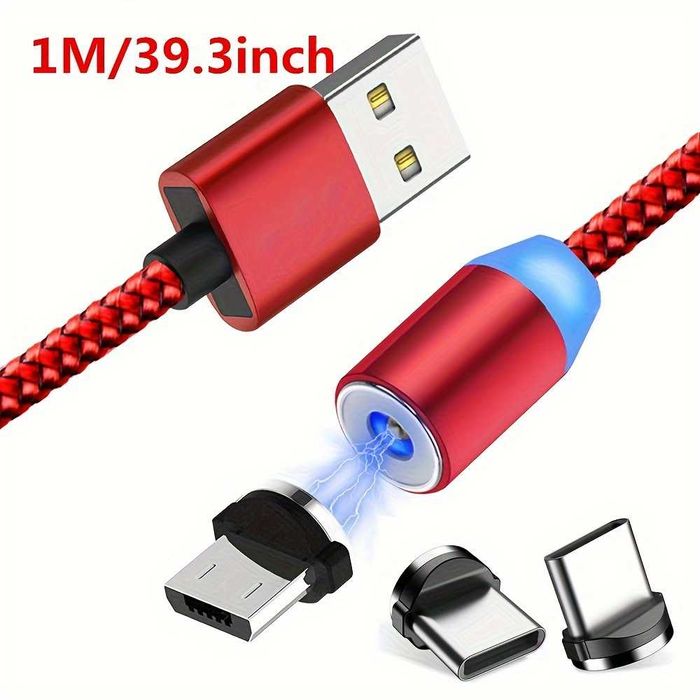 Магнитный кабель 3-в-1 быстрая зарядка iPhone Android Type-C 2м