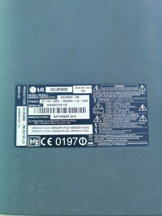 Componente TV LG 42lb 5800
