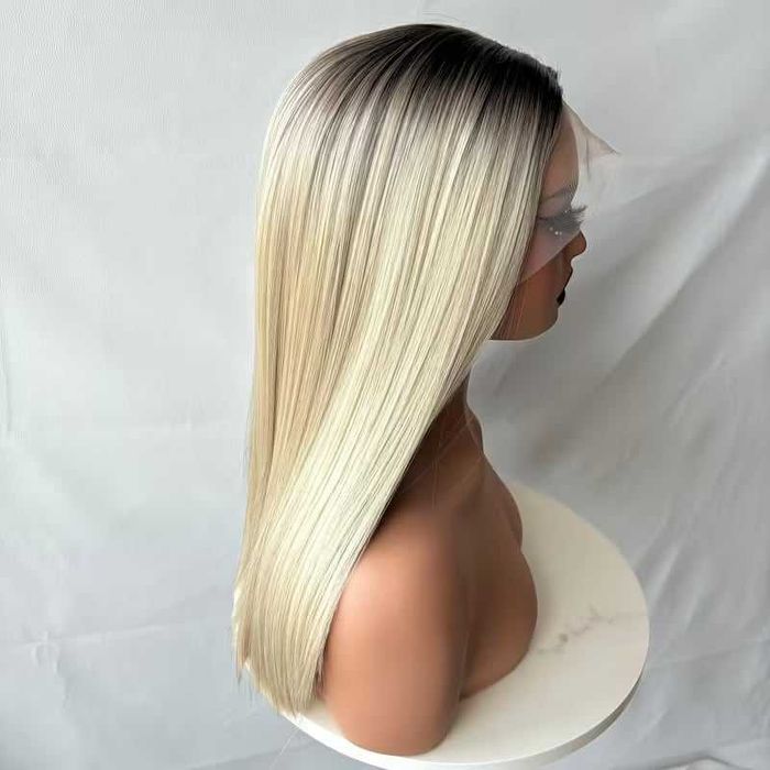 Руса права омбре перука с черни корени - 40 см, лейс фронт 13×4 Lace Front