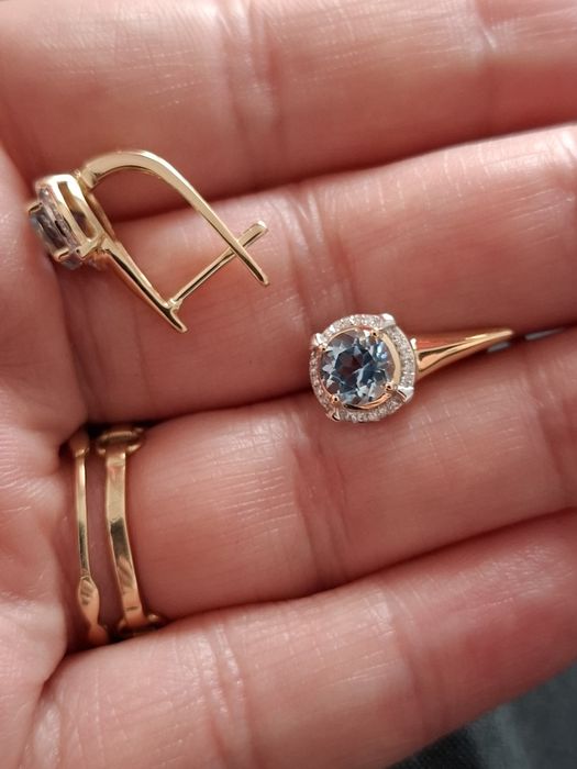 Cercei aur 14k diamante si topaz